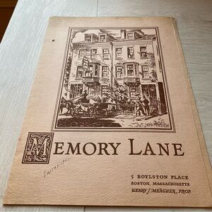 Vintage 1942 Boston Memory Lane Restaurant Menu WWII Americana Ephemera